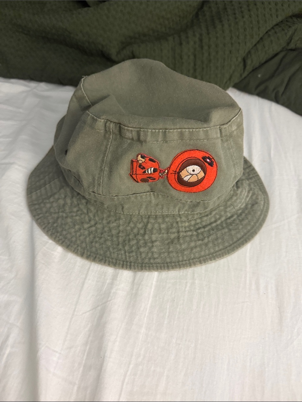 Vintage 1998 South Park Dead Kenny Embroidered Bucket Hat L/XL 60.5cm Olive Gree